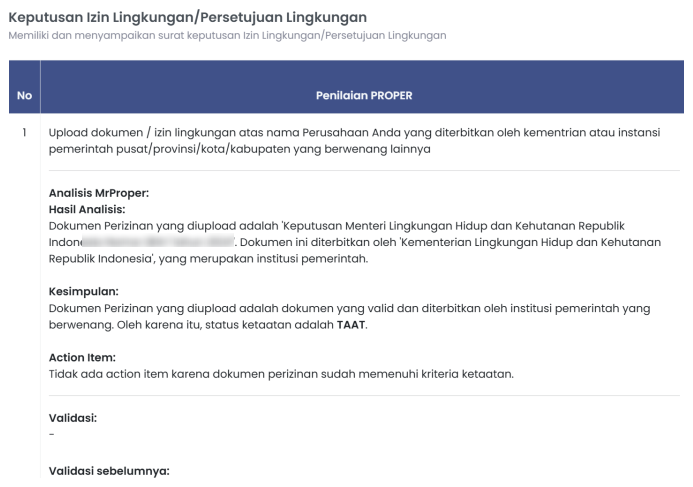 semaiENVIRO AI-assisted compliance evaluation: Mr.Proper's analysis of an environmental permit, concluding the status is TAAT