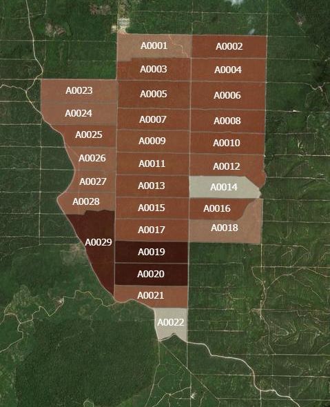 semaiPRO block map on satellite imagery: estate blocks A0001 to A0029