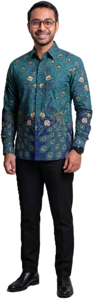 Illustration: a man in a batik shirt
