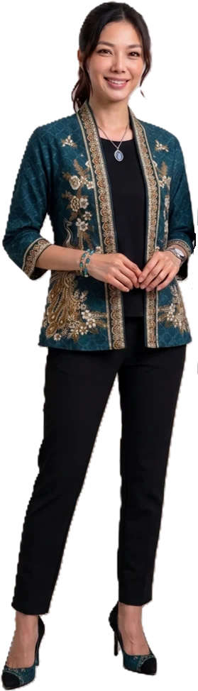 Illustration: a woman in a batik jacket